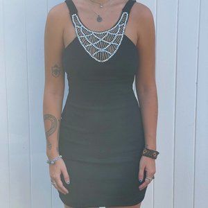 Black Beaded Bodycon Prom Dress (M)